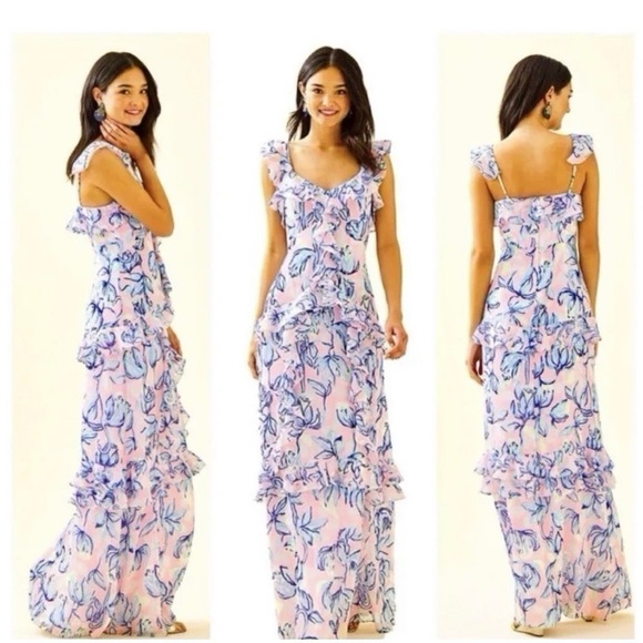 Lilly Pulitzer Riland Sweet Pea Pink Chasing The Sun Maxi Dress - Picture 9 of 10